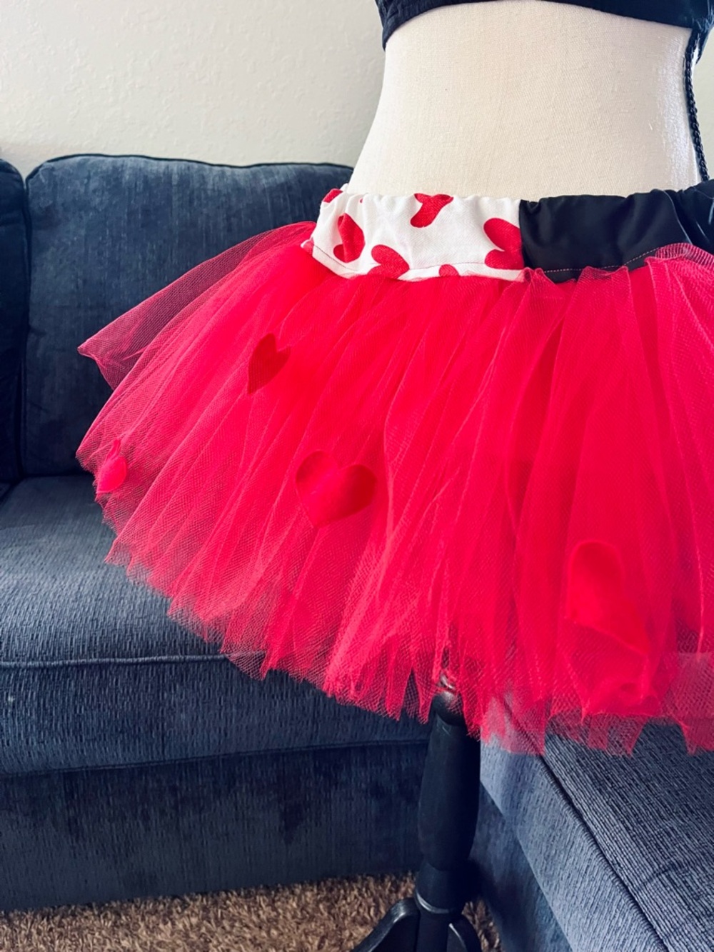 Red Hearts Tutu Handmade Girls Elastic Waistband Party Tulle Size Large 24”